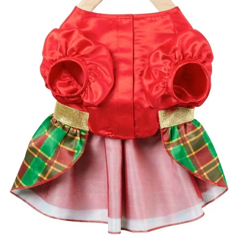 FRISCO Christmas Dog Dress XL Red Green Plaid Gold Bow Holiday NWT 25 - 45 lbs
